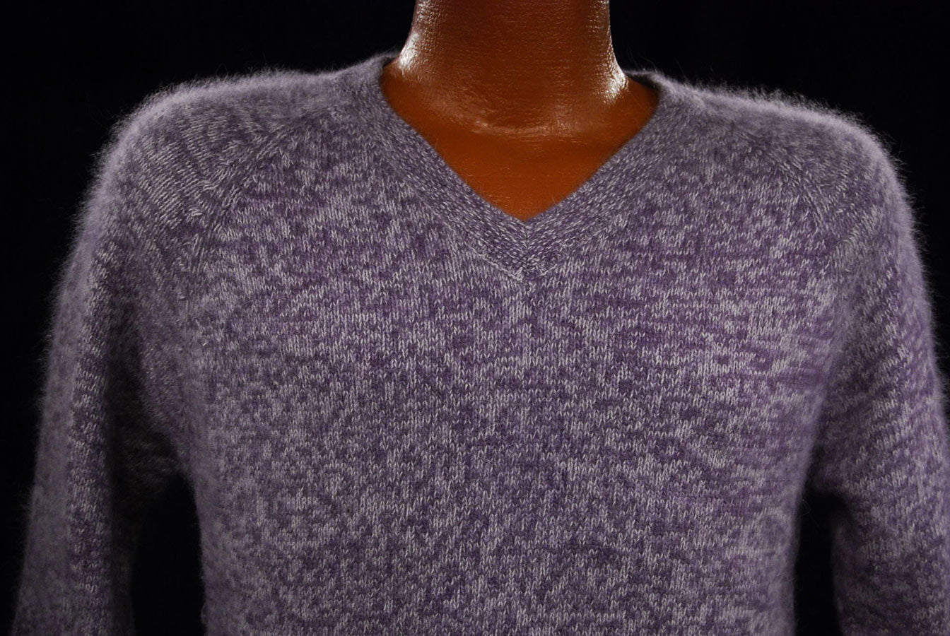 Woman's Purple/White Angora V-neck Sweater by White Stag