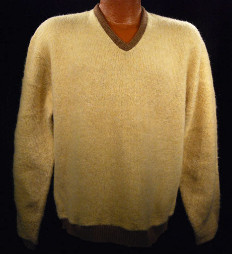 Bege Retro Classic Original Mohair V-Neck Sweater by Custom Quality [#601-039]