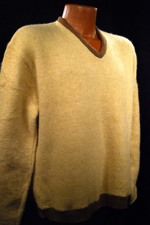 Bege Retro Classic Original Mohair V-Neck Sweater by Custom Quality [#601-039]