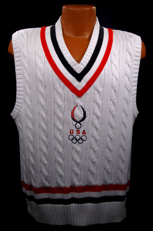 Men's USA Olympics Cable-Knit Sleeveless Tennis Sweater Vest by Polo Ralph Lauren [#601-059NP]