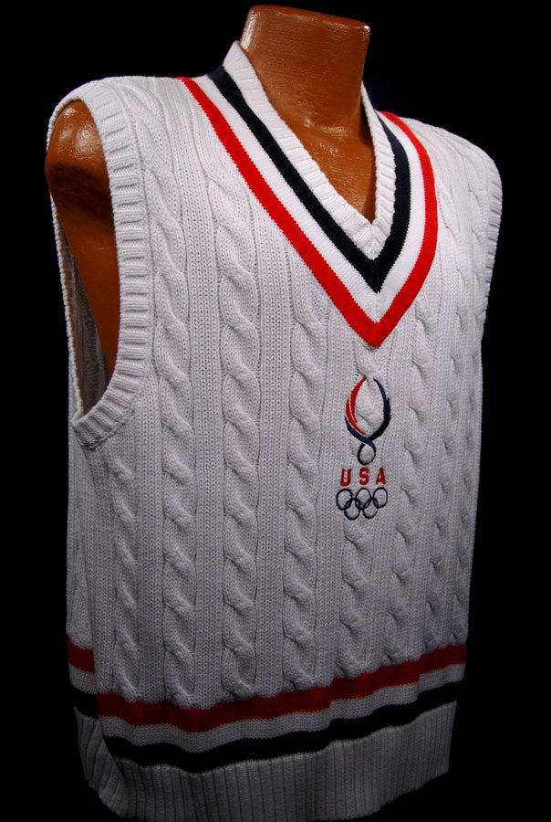 Men's USA Olympics Cable-Knit Sleeveless Tennis Sweater Vest by Polo Ralph Lauren [#601-059NP]