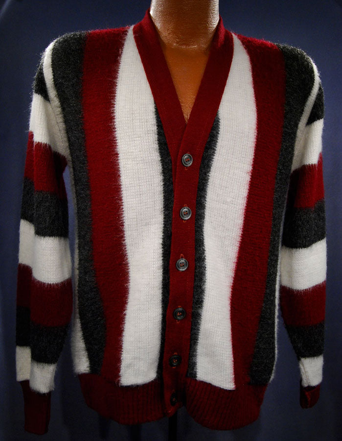 Men's Retro Striped button-front Faux-Mohair Cardigan Sweater [#602-007]