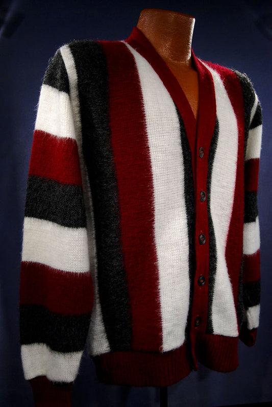 Men's Retro Striped button-front Faux-Mohair Cardigan Sweater [#602-007]