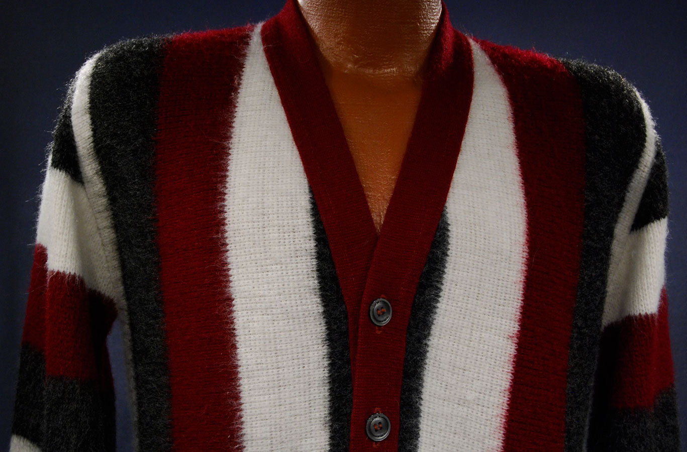 Men's Retro Striped button-front Faux-Mohair Cardigan Sweater [#602-007]