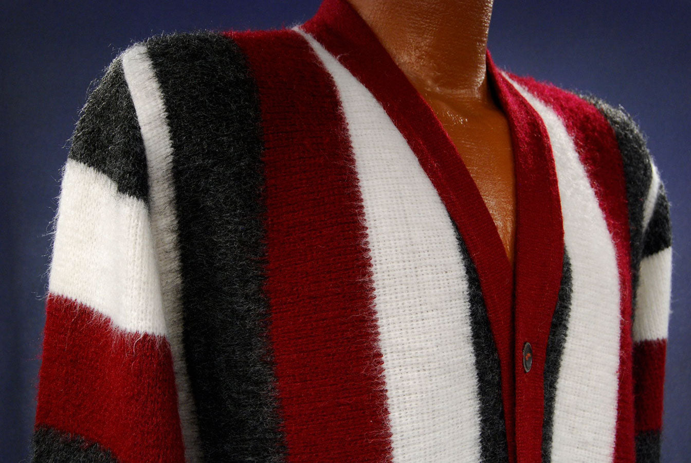 Men's Retro Striped button-front Faux-Mohair Cardigan Sweater [#602-007]