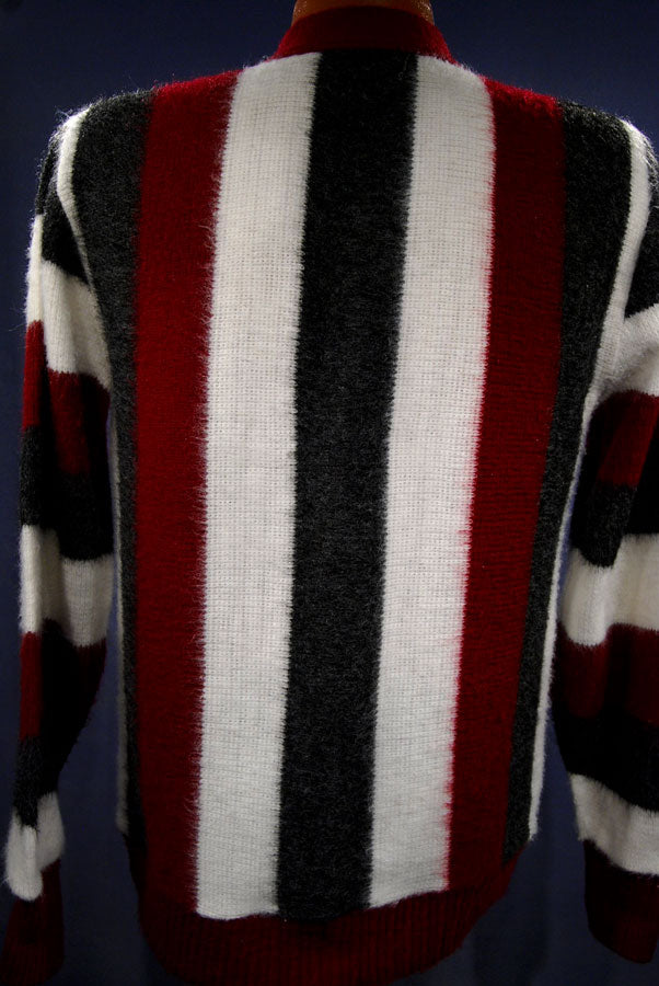 Men's Retro Striped button-front Faux-Mohair Cardigan Sweater [#602-007]