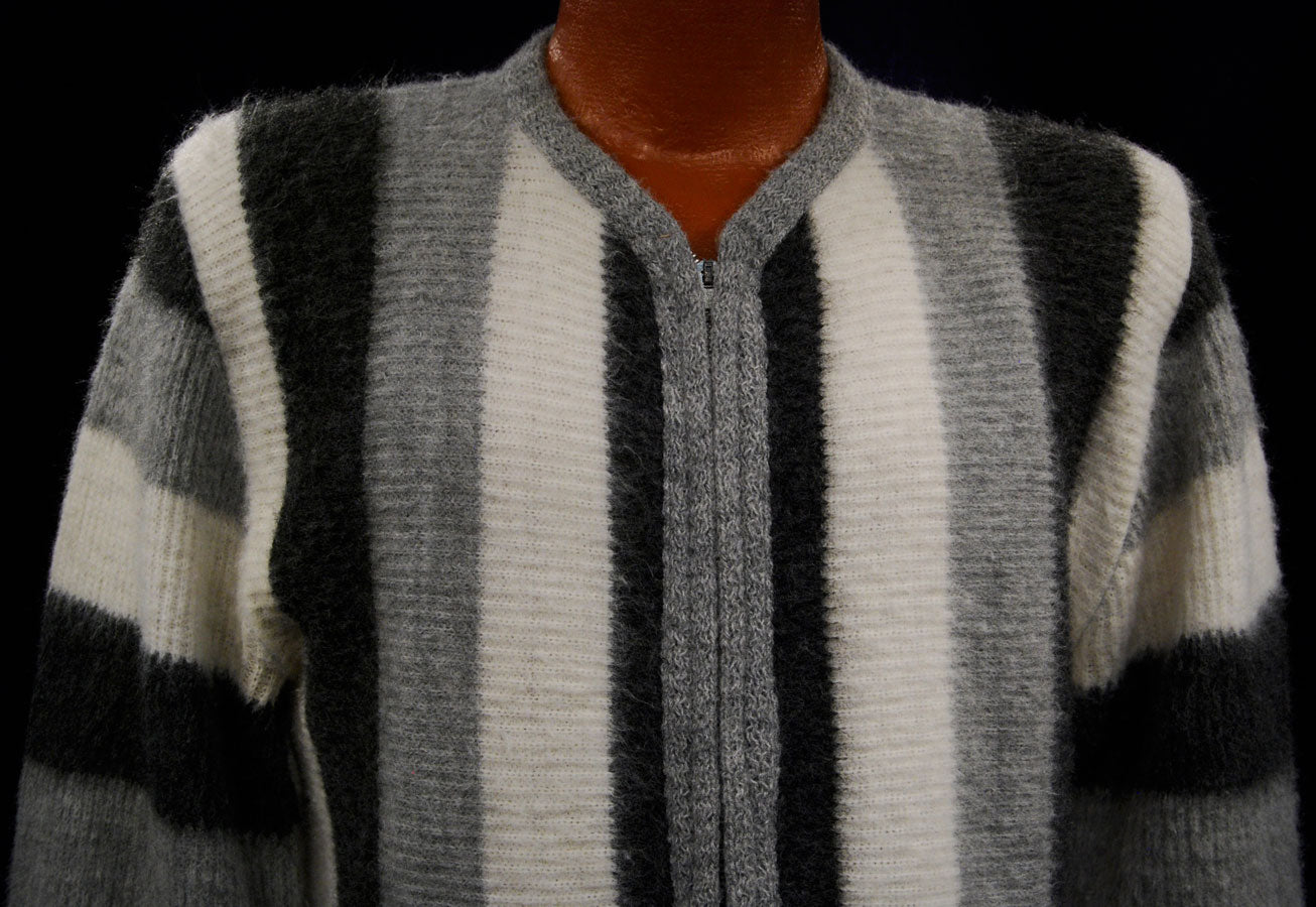 Men's Retro Zipper-front Faux-mohair Cardigan Sweater [#603-007]