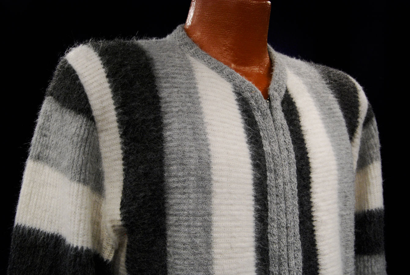 Men's Retro Zipper-front Faux-mohair Cardigan Sweater [#603-007]