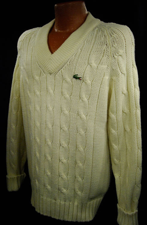 Men's Classic Retro Izod Ivory Cabled Tennis /Cricket Sweater [#605-067]