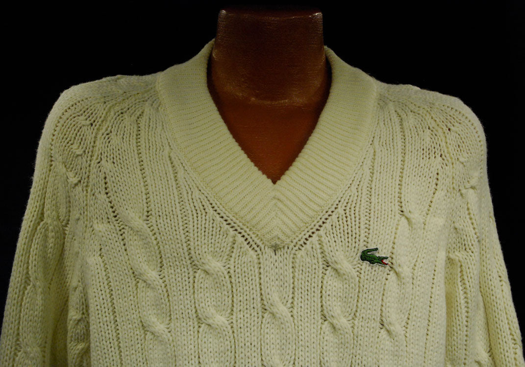 Men's Classic Retro Izod Ivory Cabled Tennis /Cricket Sweater [#605-067]