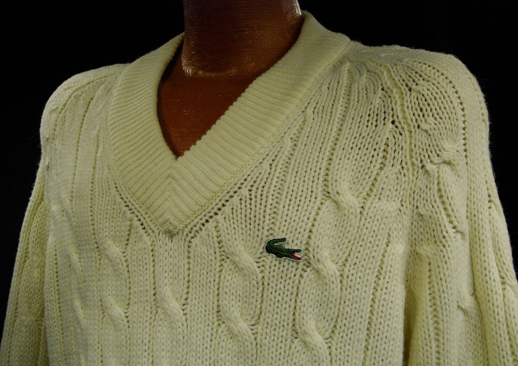 Men's Classic Retro Izod Ivory Cabled Tennis /Cricket Sweater [#605-067]