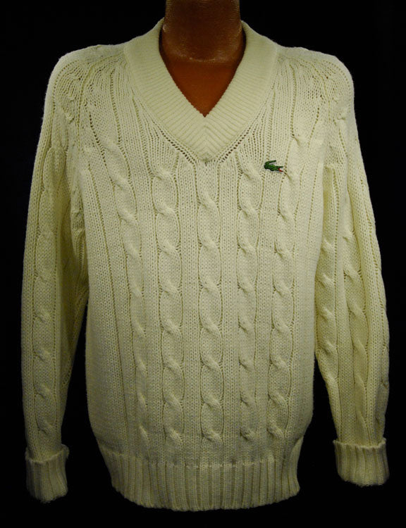 Men's Classic Retro Izod Ivory Cabled Tennis /Cricket Sweater [#605-067]