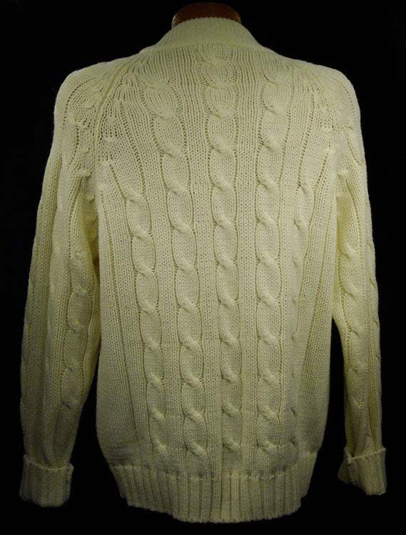 Men's Classic Retro Izod Ivory Cabled Tennis /Cricket Sweater [#605-067]