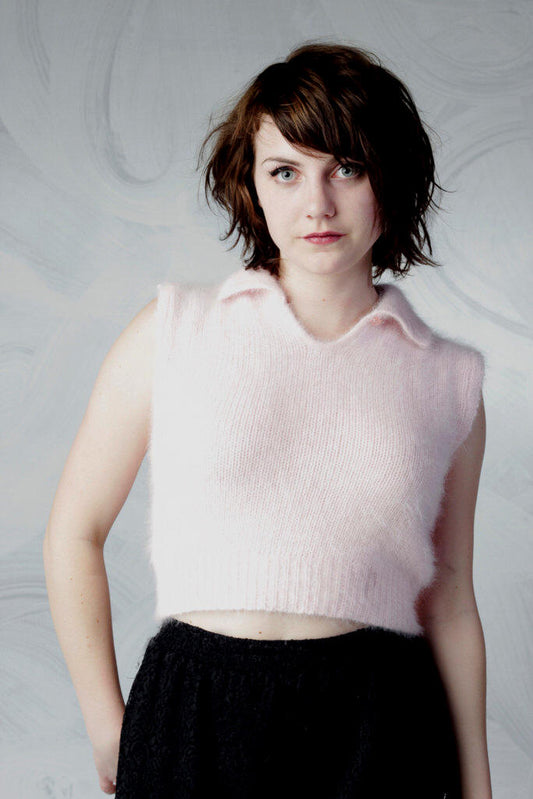 Woman's Pink Angora Crop-top Polo-neck Sweater by Moda Intl