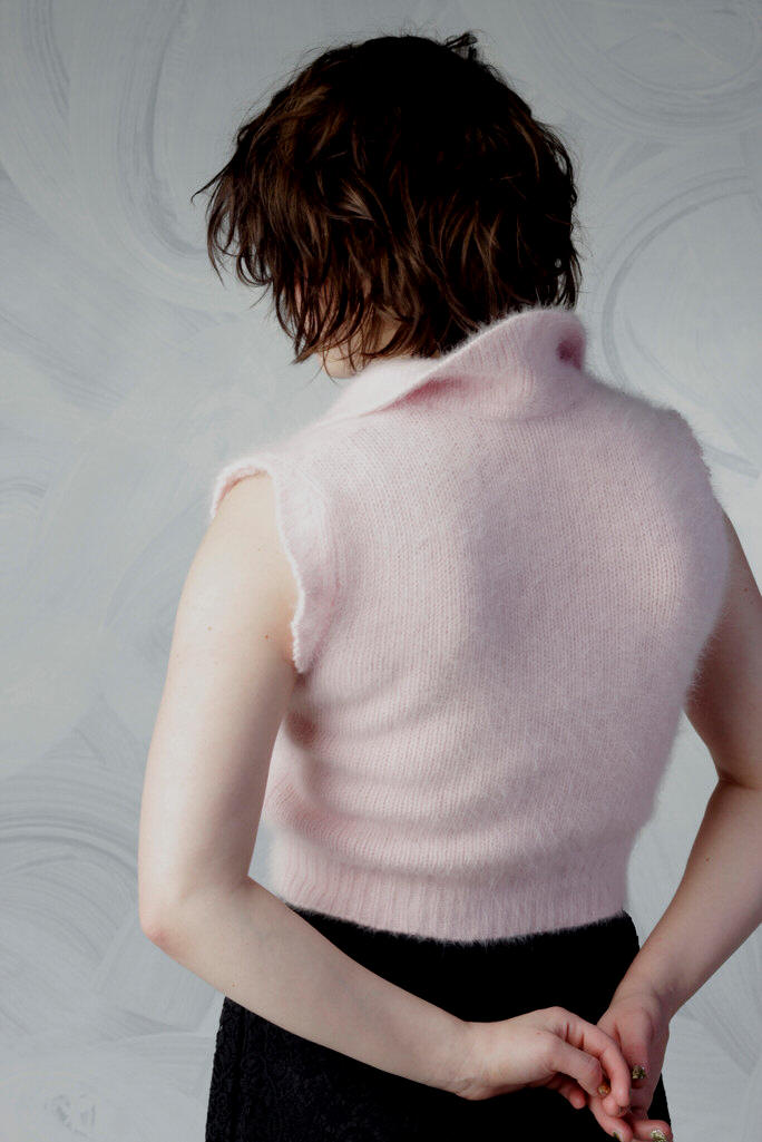 Woman's Pink Angora Crop-top Polo-neck Sweater by Moda Intl