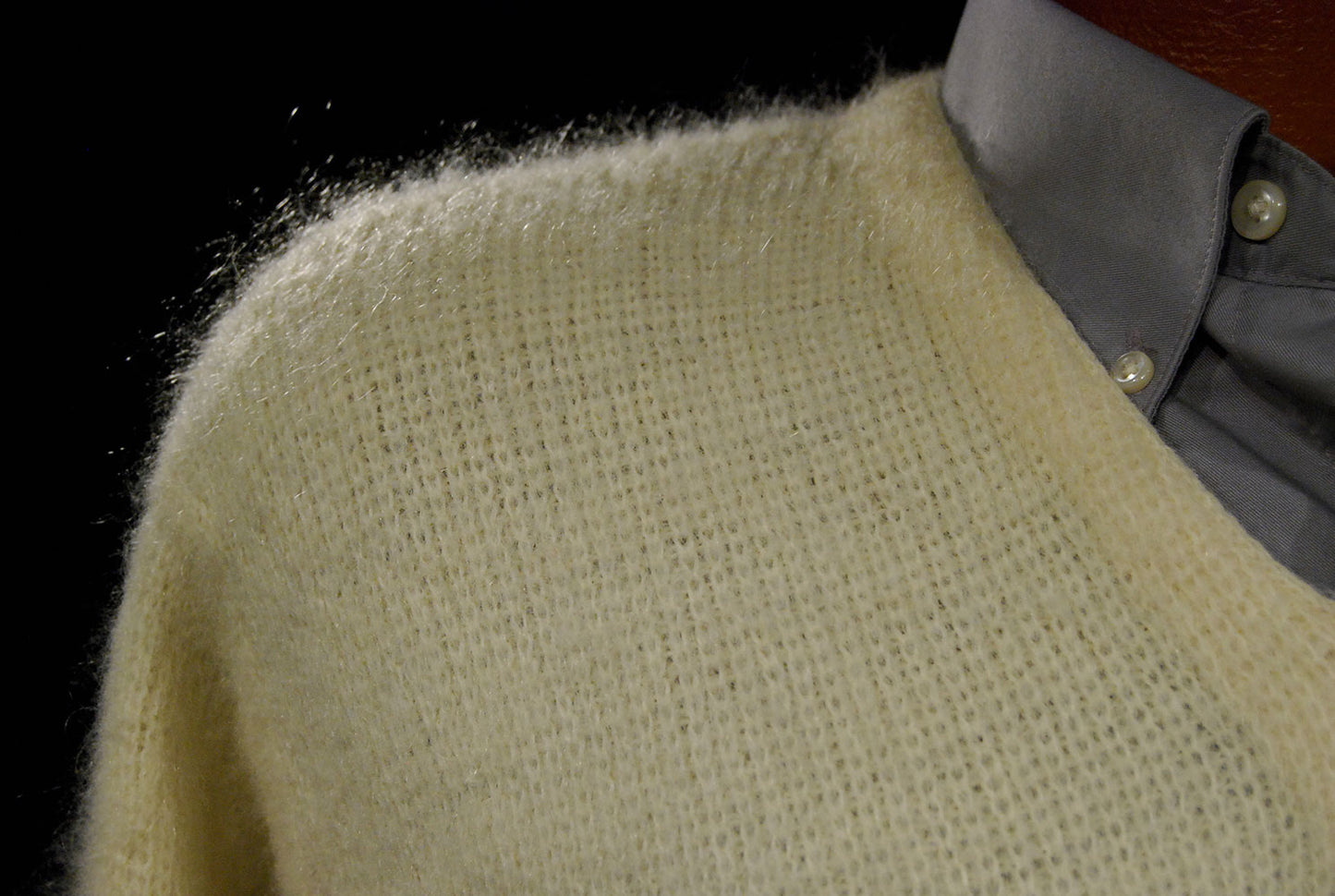 Cream colored Retro Classic Original Mohair V-Neck Sweater [607-070]