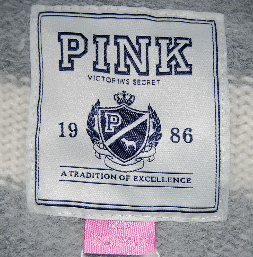 Woman's Grey/White Striped Angora Cardigan Sweater by PINK 608-012