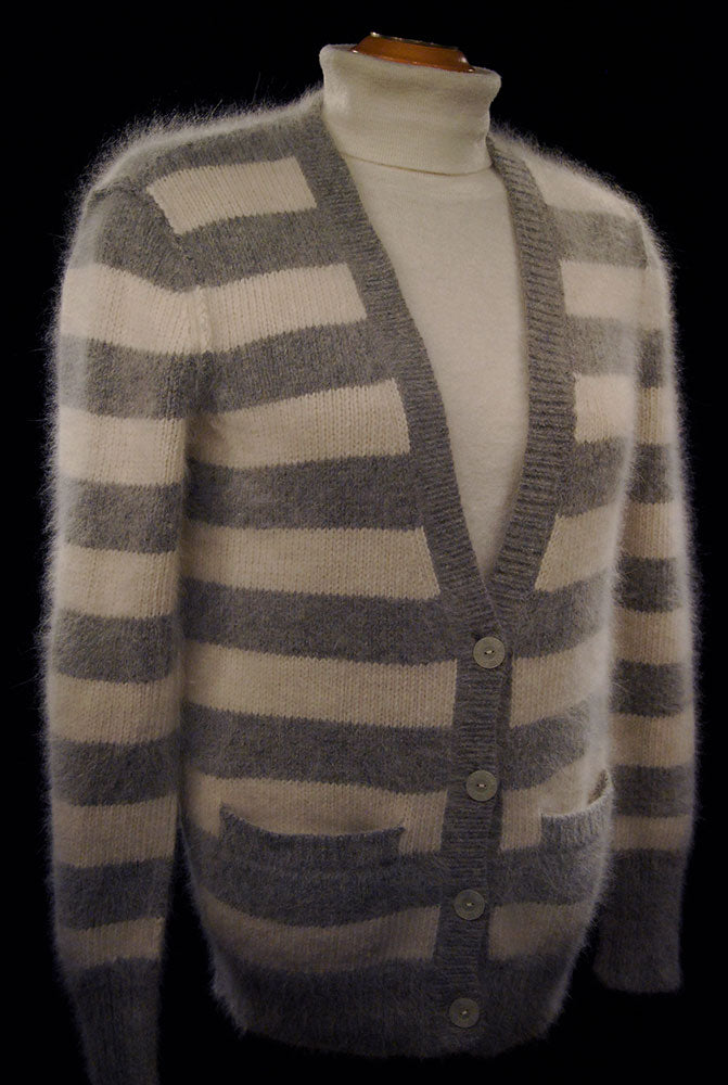 Woman's Grey/White Striped Angora Cardigan Sweater by PINK 608-012