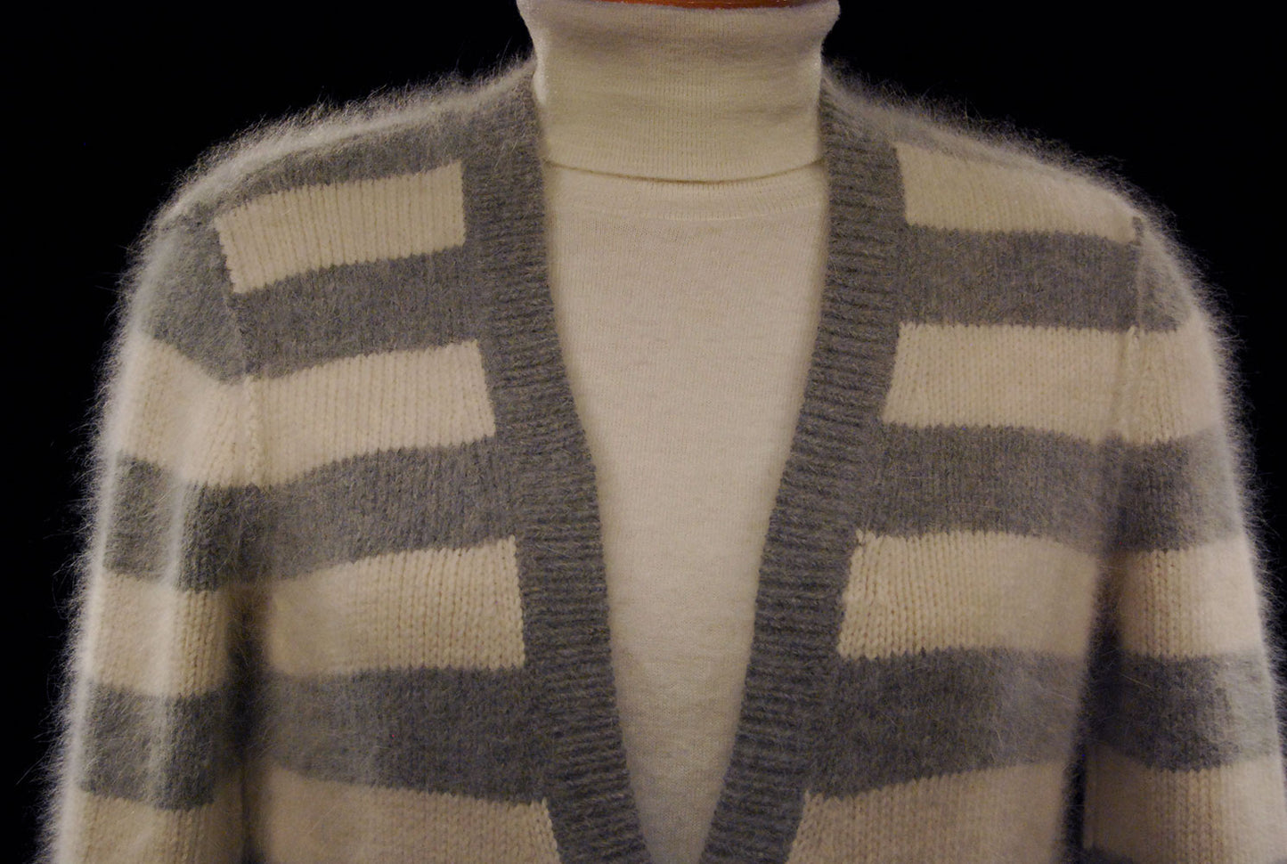 Woman's Grey/White Striped Angora Cardigan Sweater by PINK 608-012