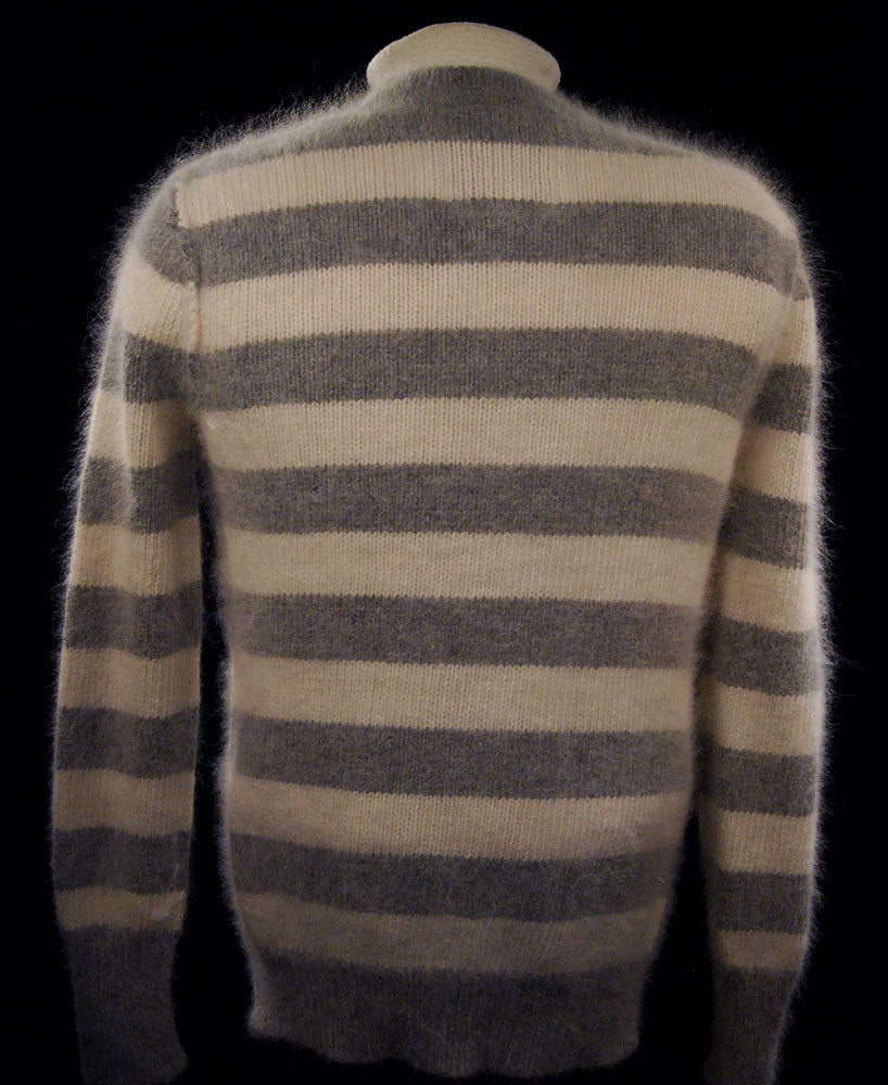 Woman's Grey/White Striped Angora Cardigan Sweater by PINK 608-012