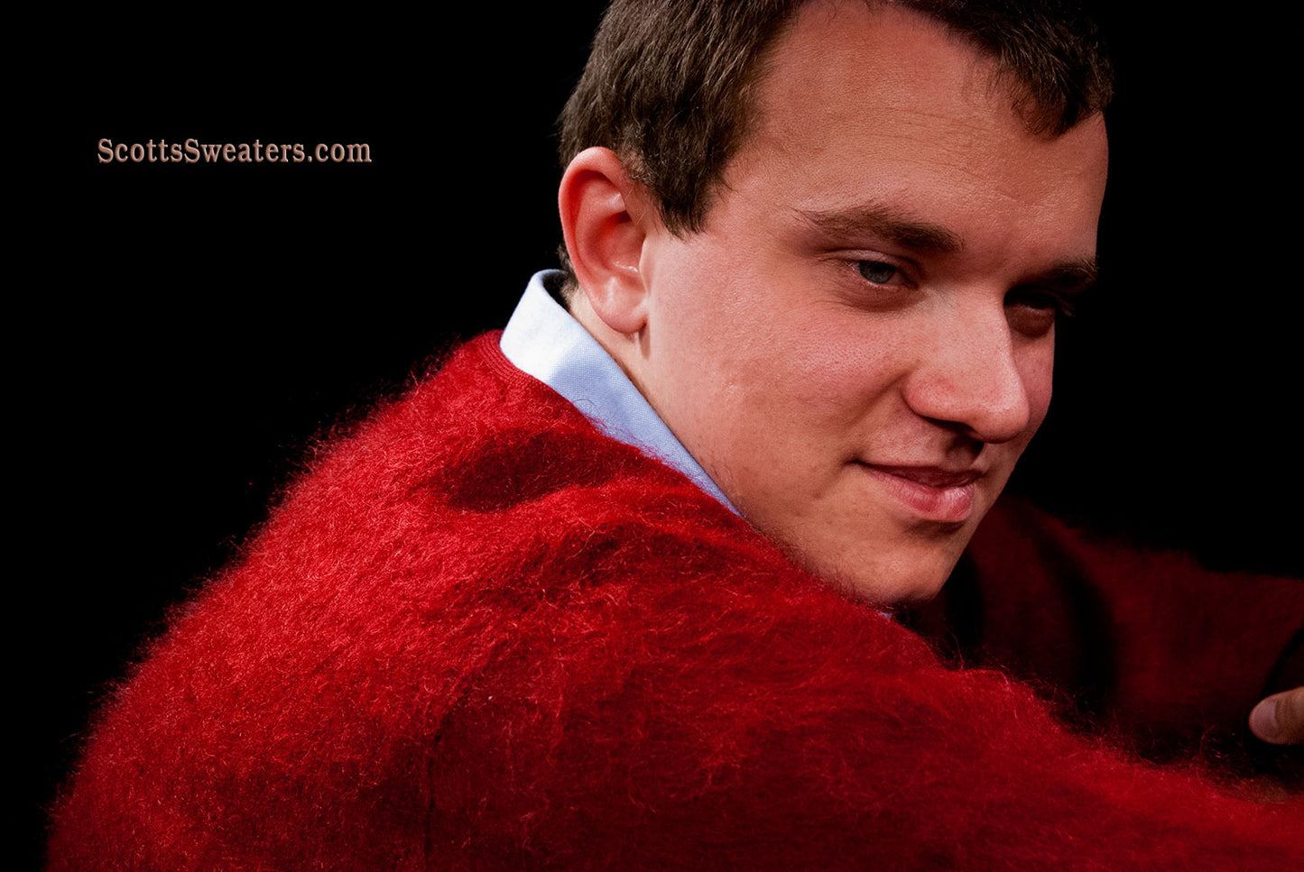 Red Retro Classic Original British Mohair V-Neck Sweater by Lazarus - Glasgo Ltd [#609-005]