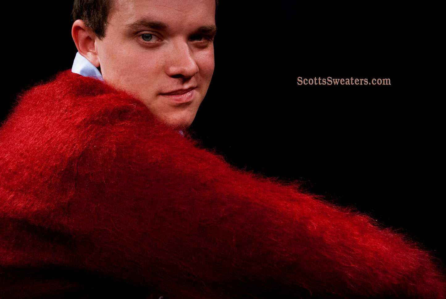 Red Retro Classic Original British Mohair V-Neck Sweater by Lazarus - Glasgo Ltd [#609-005]