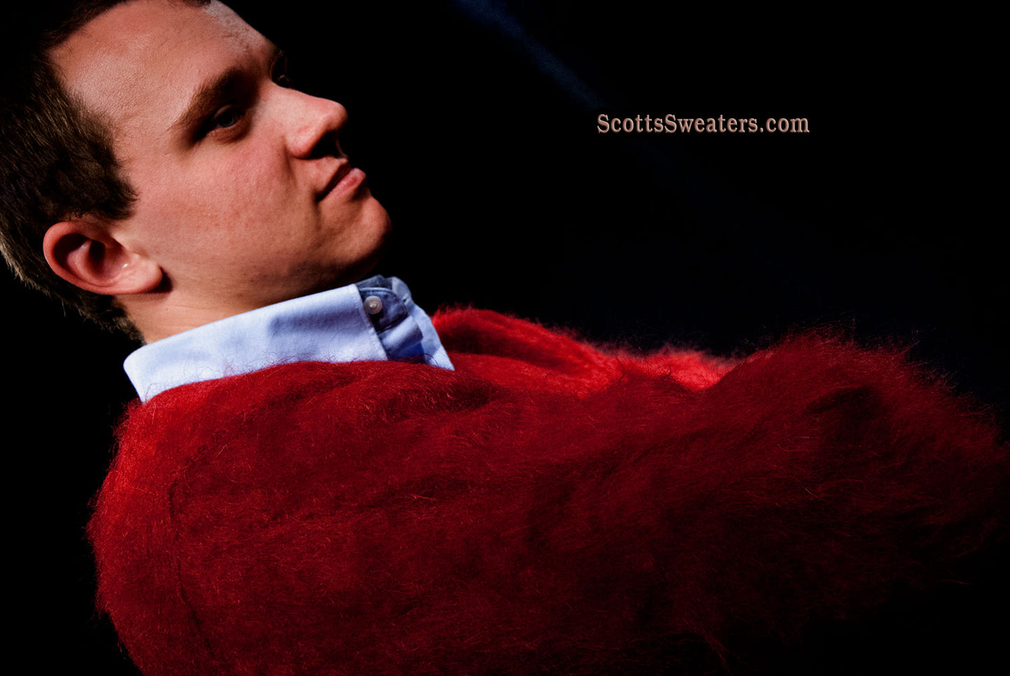 Red Retro Classic Original British Mohair V-Neck Sweater by Lazarus - Glasgo Ltd [#609-005]