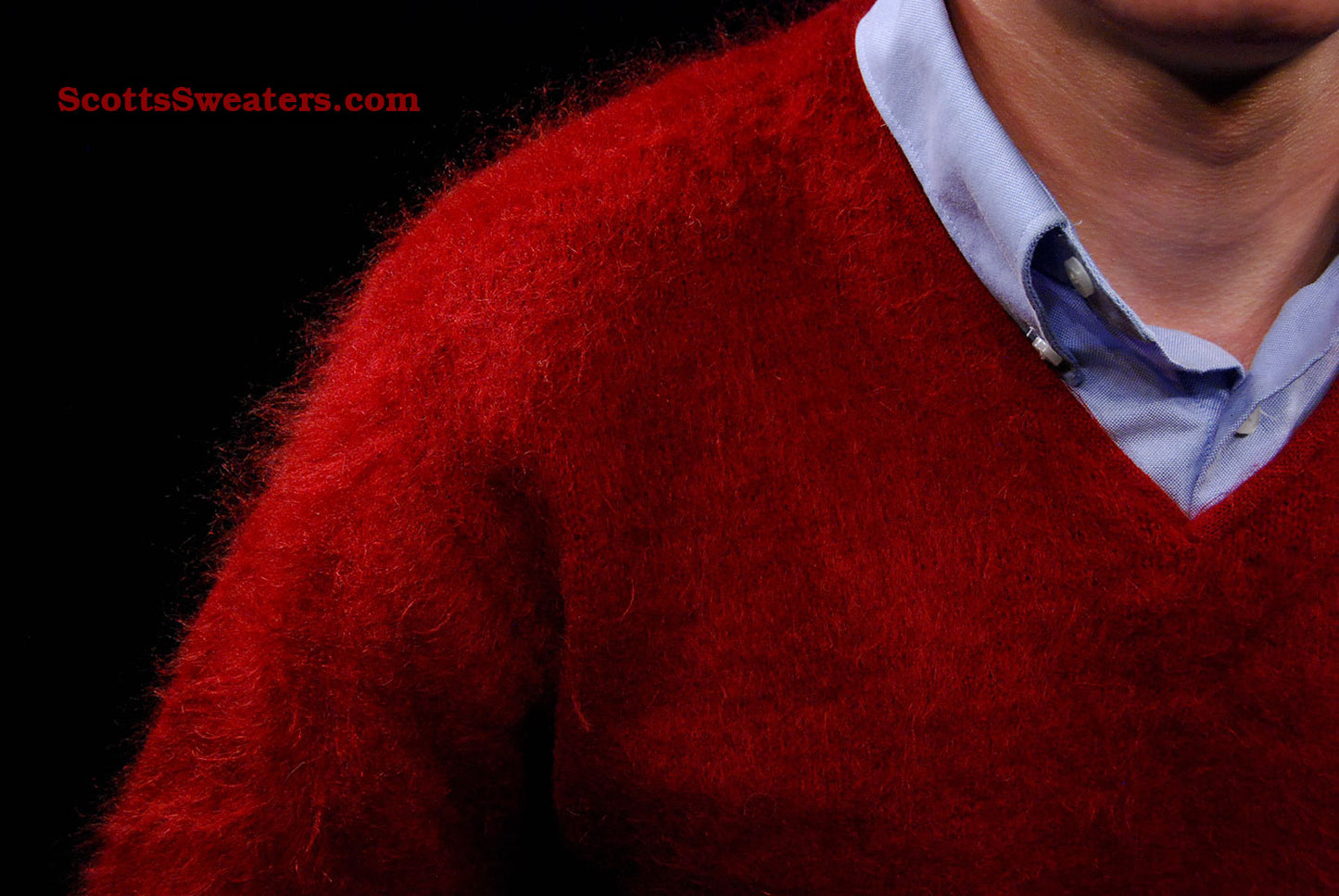 Red Retro Classic Original British Mohair V-Neck Sweater by Lazarus - Glasgo Ltd [#609-005]