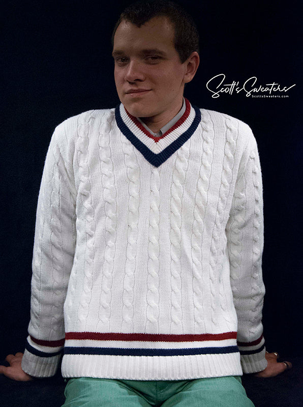 Men's Classic V-neck Pullover Tennis Sweater [#609-037]