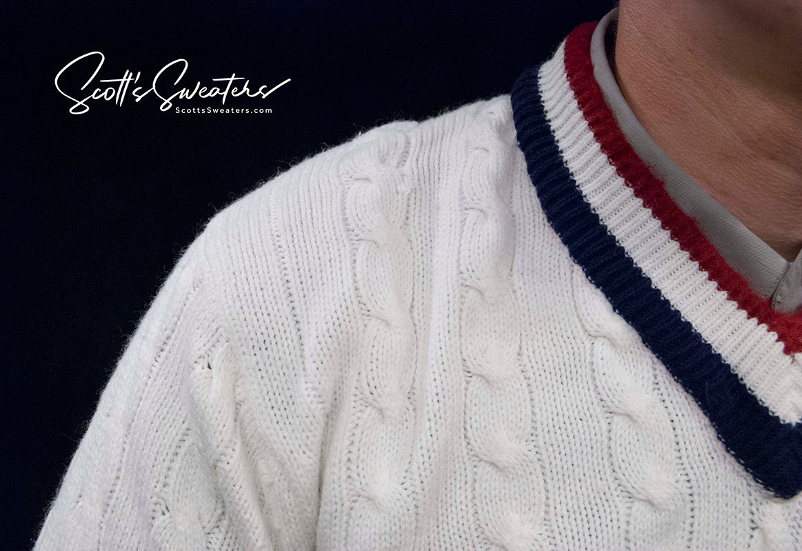 Men's Classic V-neck Pullover Tennis Sweater [#609-037]