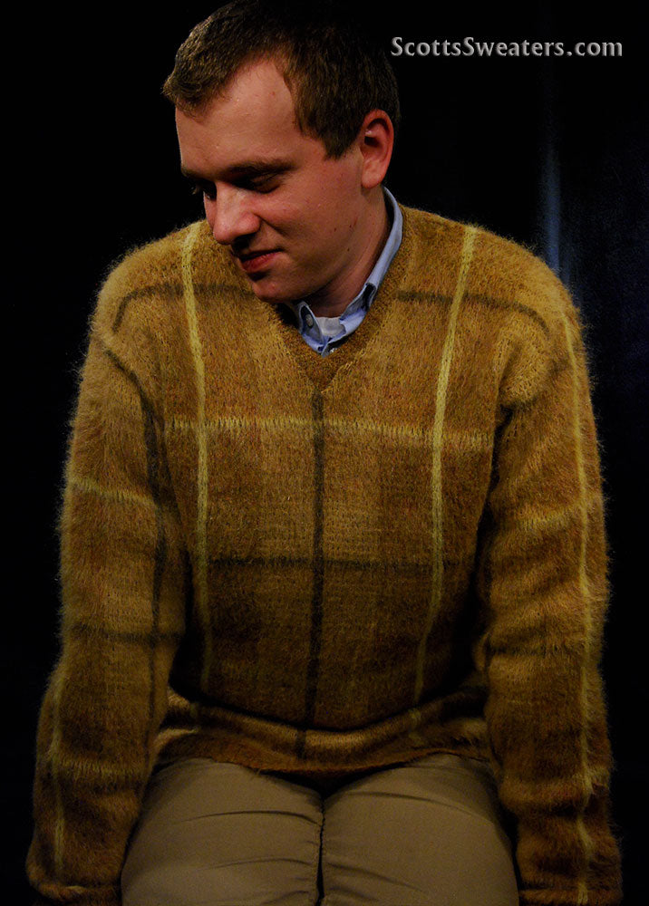 Retro Shaggy Plaid Mohair V-Neck Sweater by Shag-A-Rac Young Breed - Revere [#609-068]