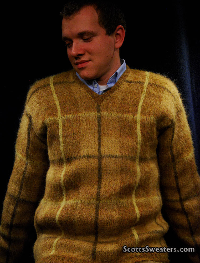 Retro Shaggy Plaid Mohair V-Neck Sweater by Shag-A-Rac Young Breed - Revere [#609-068]