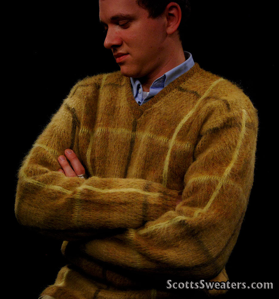 Retro Shaggy Plaid Mohair V-Neck Sweater by Shag-A-Rac Young Breed - Revere [#609-068]