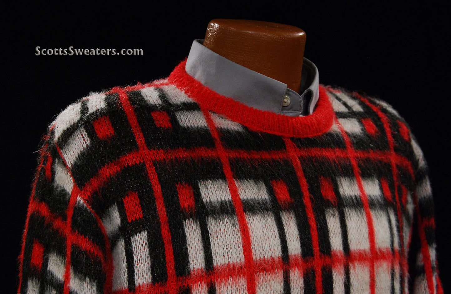 Retro Shaggy Plaid Mohair Crewneck Sweater by Towncraft (Sears) [#609-096]