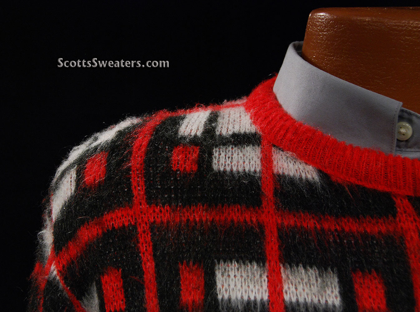 Retro Shaggy Plaid Mohair Crewneck Sweater by Towncraft (Sears) [#609-096]