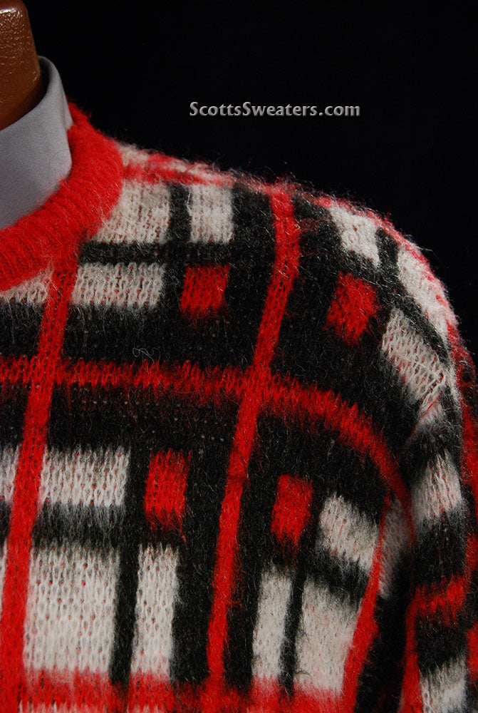 Retro Shaggy Plaid Mohair Crewneck Sweater by Towncraft (Sears) [#609-096]