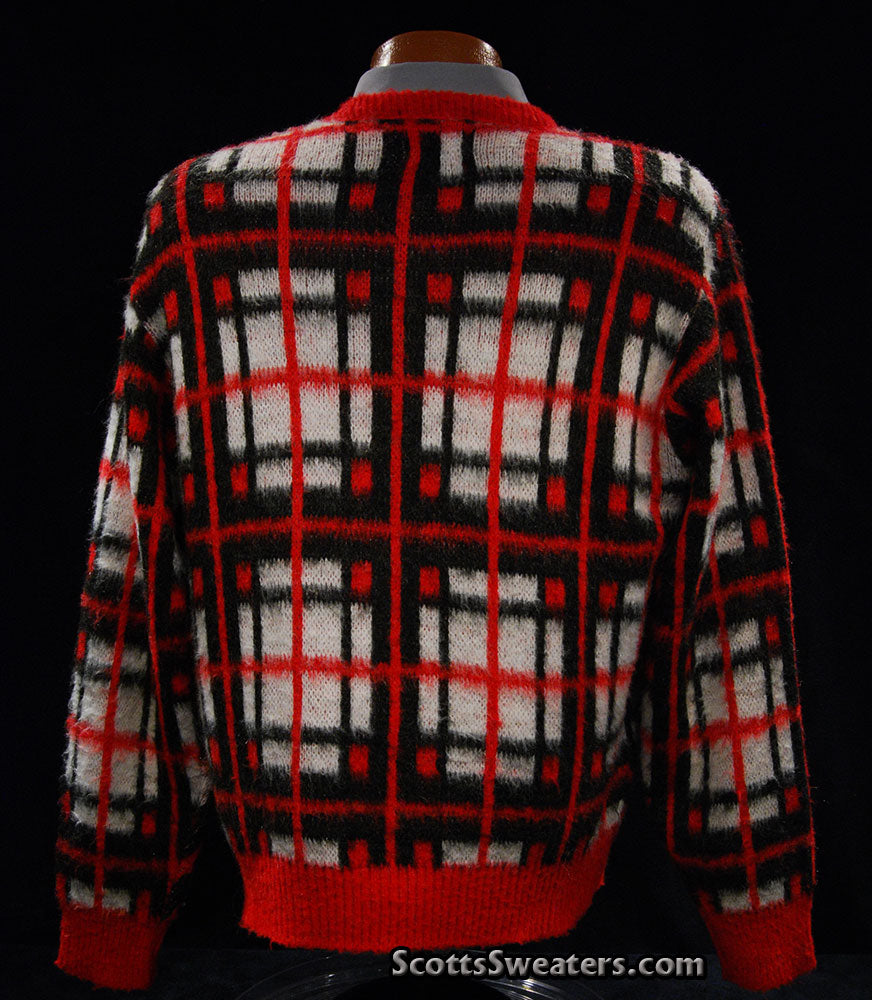 Retro Shaggy Plaid Mohair Crewneck Sweater by Towncraft (Sears) [#609-096]