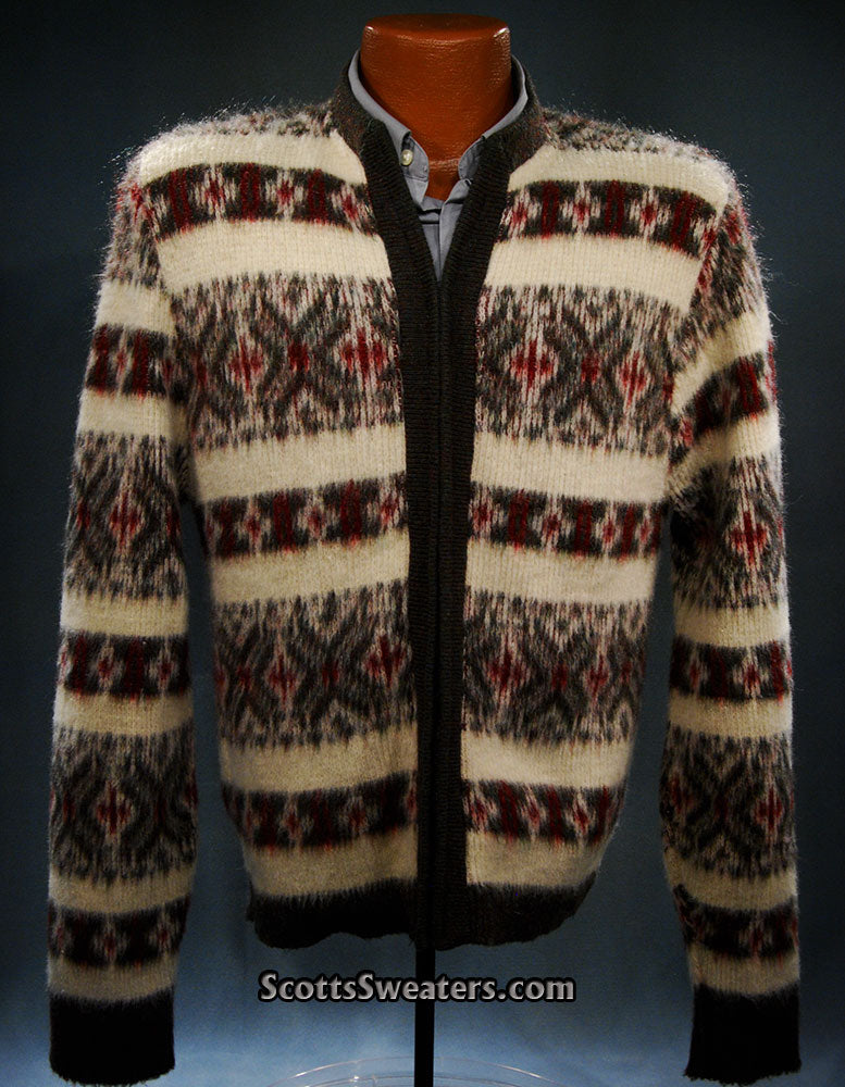 Men's Retro Zipper-front Lambswool-Mohair Cardigan Sweater [#610-019]