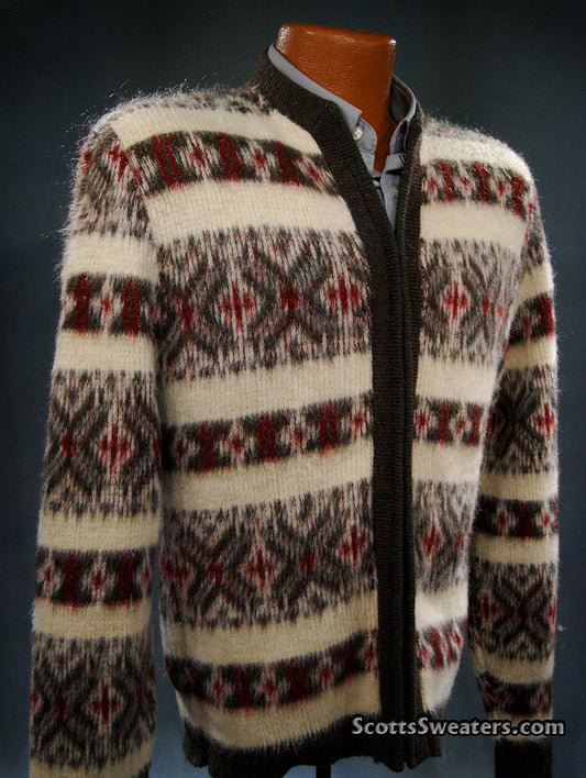 Men's Retro Zipper-front Lambswool-Mohair Cardigan Sweater [#610-019]