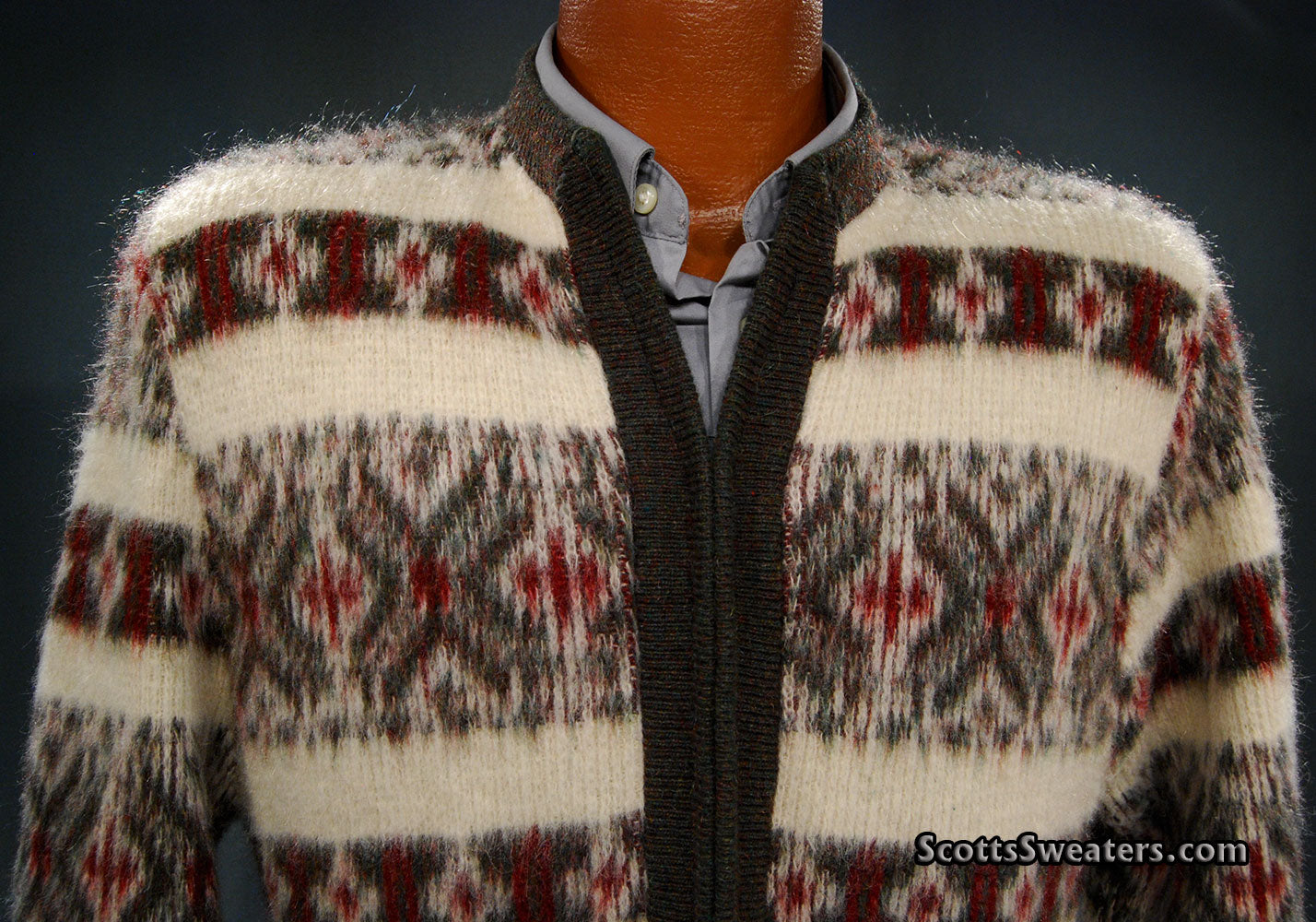 Men's Retro Zipper-front Lambswool-Mohair Cardigan Sweater [#610-019]