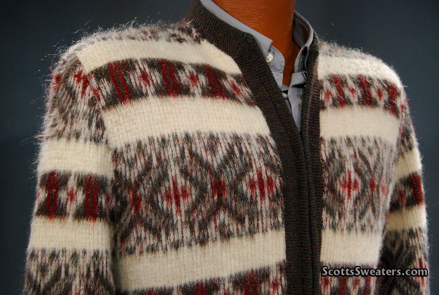 Men's Retro Zipper-front Lambswool-Mohair Cardigan Sweater [#610-019]