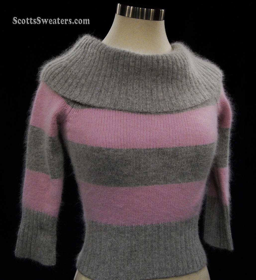 Girl's Pink & Grey Striped Cowlneck Sweater by bebe