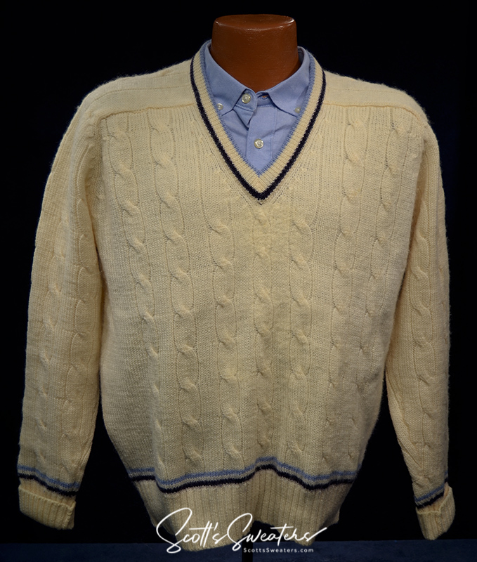 Original Retro Classic Ivory Wool Cable-Knit Tennis Sweater [#610-049]