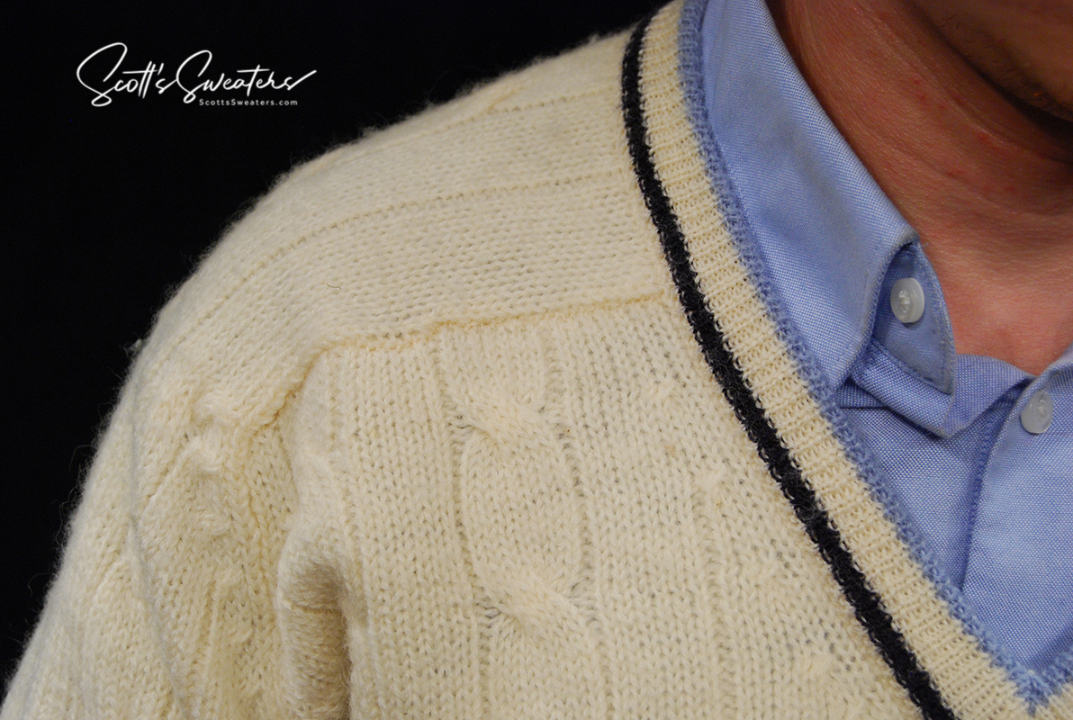 Original Retro Classic Ivory Wool Cable-Knit Tennis Sweater [#610-049]