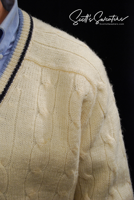 Original Retro Classic Ivory Wool Cable-Knit Tennis Sweater [#610-049]