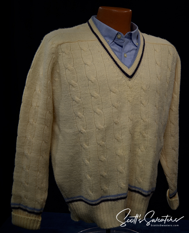 Original Retro Classic Ivory Wool Cable-Knit Tennis Sweater [#610-049]