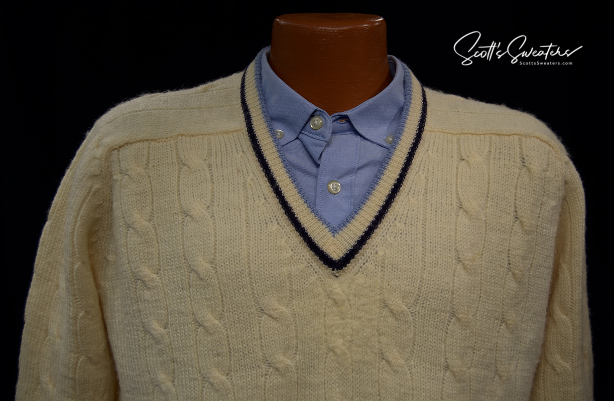 Original Retro Classic Ivory Wool Cable-Knit Tennis Sweater [#610-049]