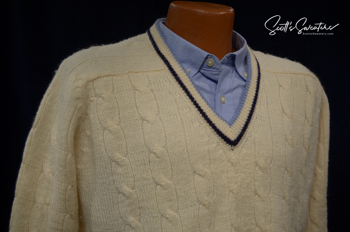 Original Retro Classic Ivory Wool Cable-Knit Tennis Sweater [#610-049]