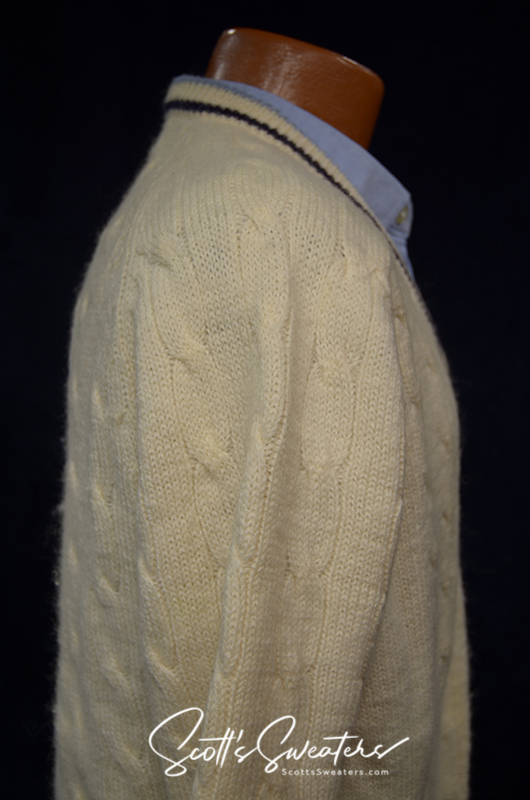 Original Retro Classic Ivory Wool Cable-Knit Tennis Sweater [#610-049]