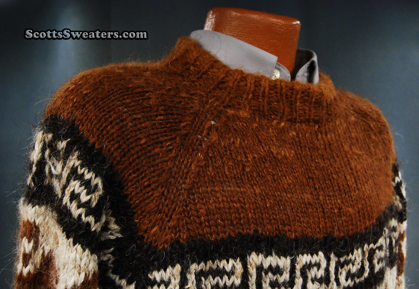 Men's Brown Native Pattern Alpaca Crewneck Sweater by Border Imports [#610-055]